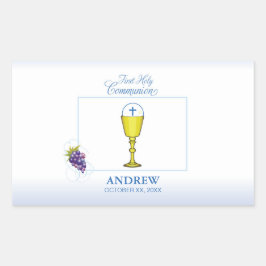Adesivo Retangular Boy First Communion, Chalice com Host e Uvas