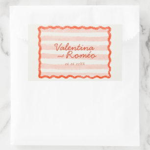 Adesivo Retangular Branca Moderna, Rosa e Casamento Vermelho