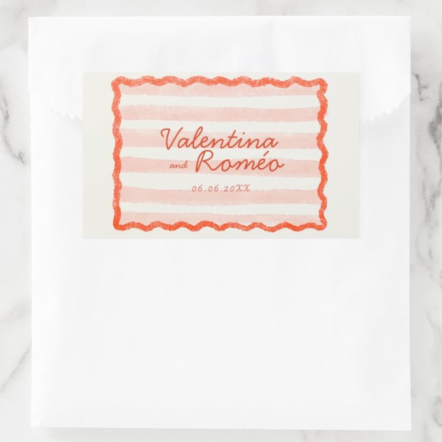 Adesivo Retangular Branca Moderna, Rosa e Casamento Vermelho (Bolsa)