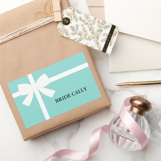 Adesivo Retangular BRIDE Teal Blue Tiara Party Personalizado (Presentear)