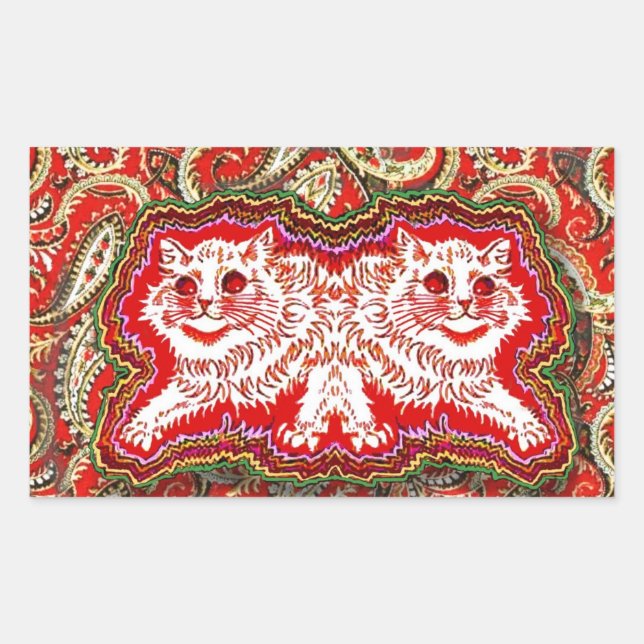 Adesivo Retangular Bright Psychedelic Red Cats (por Louis Wain) (Frente)