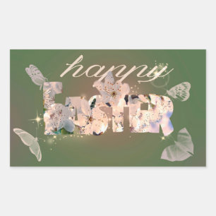 Adesivo Retangular Brilhos De felz pascoa E Borboletas Verdes