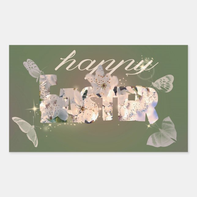 Adesivo Retangular Brilhos De felz pascoa E Borboletas Verdes (Frente)