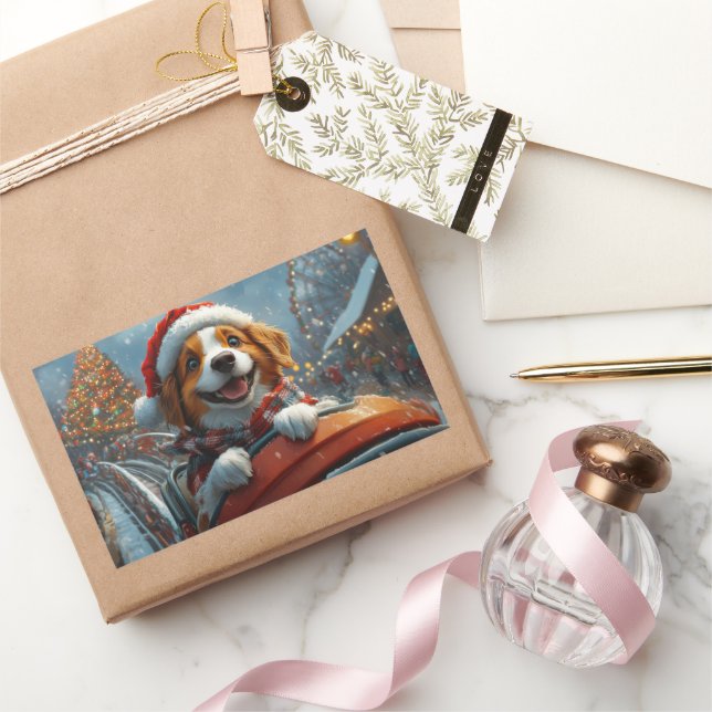 Adesivo Retangular Brittany Spaniel Dog Natal (Presentear)