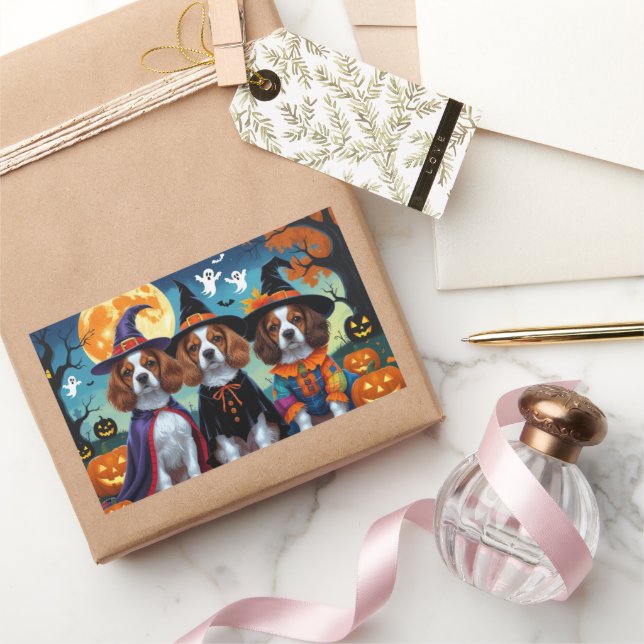 Adesivo Retangular Brittany Spaniel Dogs Pumpkin Halloween Engraçado (Presentear)