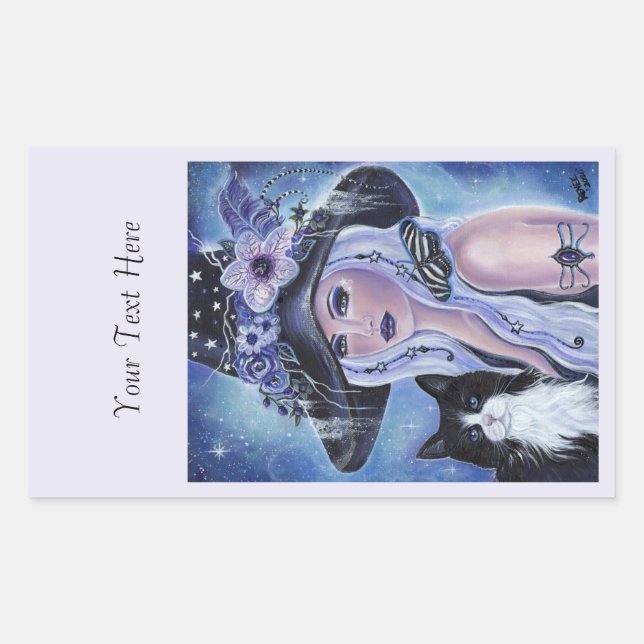 Adesivo Retangular Bruxa com gatinho de Renee Lavoie (Frente)