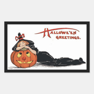 Adesivo Retangular Bruxa de Halloween Vintage