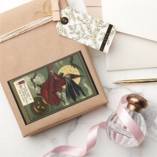 Adesivo Retangular Bruxa do Dia das Bruxas do vintage que monta uma