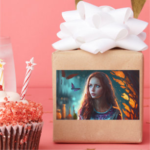 Adesivo Retangular Bruxa Vermelha, Olhos Azuis, Bela Ruiva