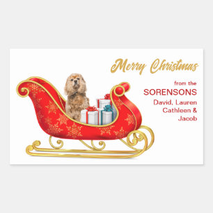 Adesivo Retangular Buff Cocker Spaniel Dog Christmas Sleigh