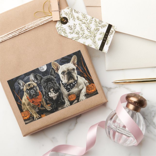 Adesivo Retangular Bulldog francês Halloween Spooky (Presentear)