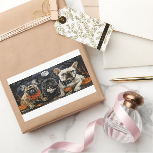 Adesivo Retangular Bulldog francês Halloween Spooky