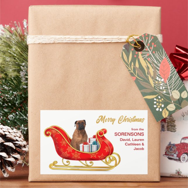 Adesivo Retangular Bullmastiff Dog Christmas Sleigh (Feriado)