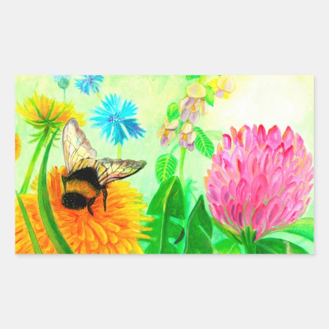 Adesivo Retangular Bumblebee em dandelion (Frente)
