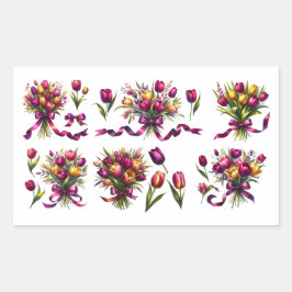 Adesivo Retangular Buquê de tulipas vibrantes