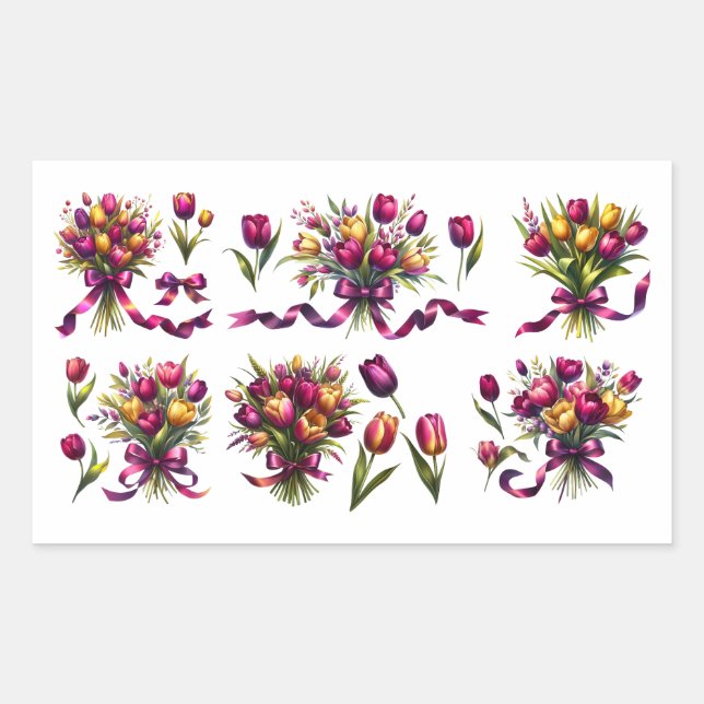 Adesivo Retangular Buquê de tulipas vibrantes (Frente)