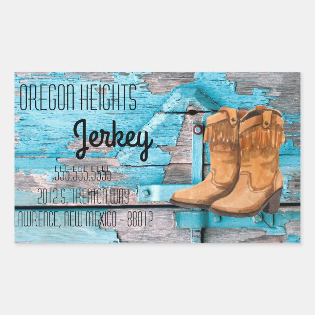 Adesivo Retangular Business Address Stickers Blue Wood Barn Door Boot (Frente)
