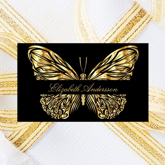 Adesivo Retangular Butterfly black gold code QR code elegante script (Criador carregado)