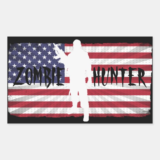 ADESIVO RETANGULAR CAÇADOR DE ZOMBIES BANDEIRA AMERICANA (Frente)