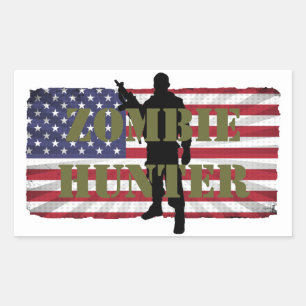 ADESIVO RETANGULAR CAÇADOR DE ZOMBIES BANDEIRA AMERICANA