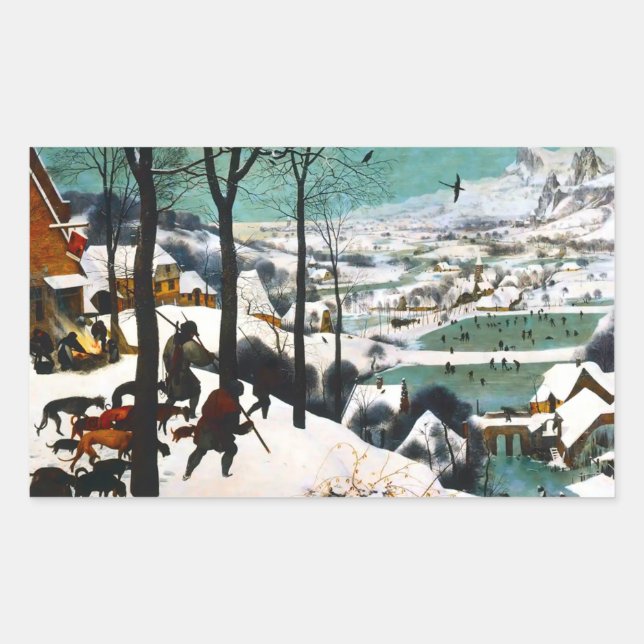 Adesivo Retangular Caçadores na Paisagem da Neve Pieter Bruegel (Frente)