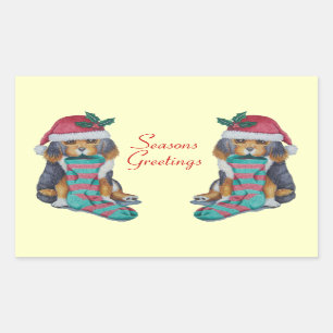 Adesivo Retangular cachorrinho preto e marrom bonitinho vestido de na