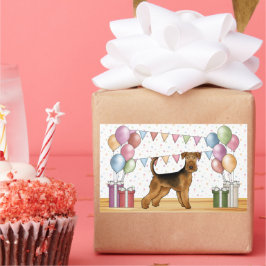 Adesivo Retangular Cachorro Airedale Terrier Com Cores Pastel Anivers