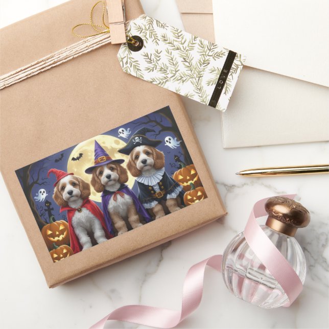 Adesivo Retangular Cachorro Cachorro Pumpkin Halloween Engraçado (Presentear)