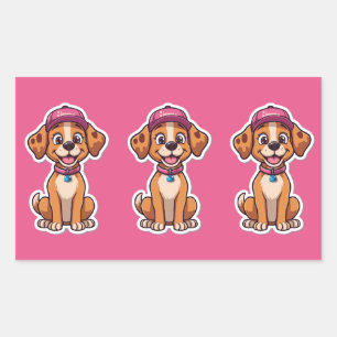 Adesivo Retangular Cachorro de Cartoon Doce - Puppy feliz no Boné Sti