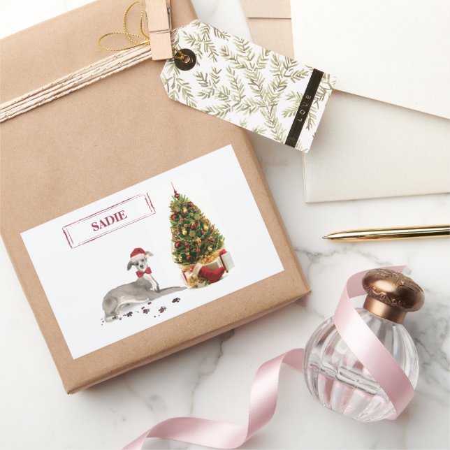 Adesivo Retangular Cachorro de Natal Engraçado Italiano Greyhound (Presentear)