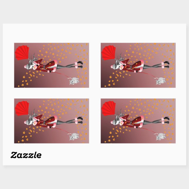 Adesivo Retangular Cachorro e Dama de inverno do outono (Folha)