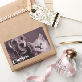 Adesivo Retangular Cachorro e Gato, Procurando Personalizado