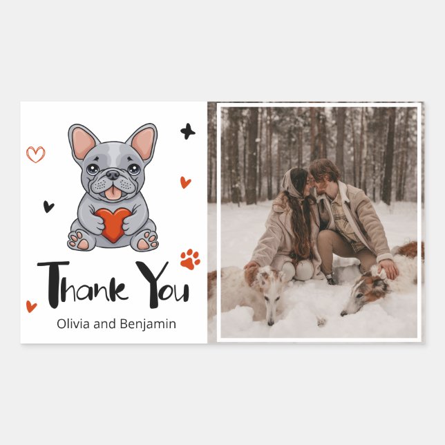 Adesivo Retangular Cachorro Francês Bestial Obrigado Foto (Frente)