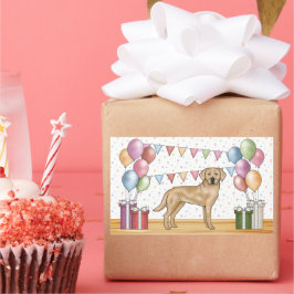 Adesivo Retangular Cachorro Labrador Retriever Amarelo Aniversário Co