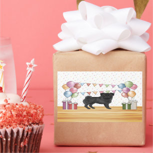 Adesivo Retangular Cachorro Negro Cachorro Colorido Pastel Balões de 