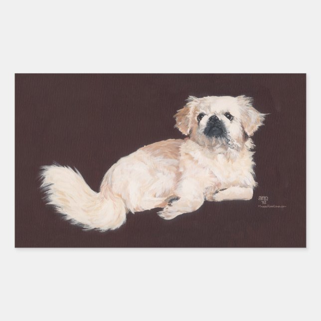 Adesivo Retangular Cachorro Pequinês Branco (Frente)