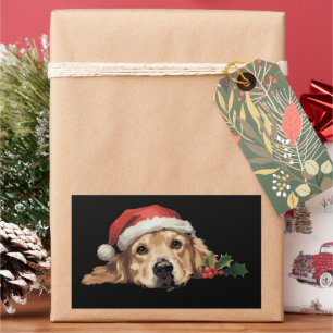 Adesivo Retangular Cachorro Retriever Dourado Chapéu de Natal do Papa