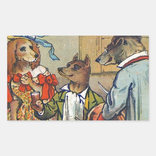 Adesivo Retangular Cachorro Vitoriano Janto Vestido Cachorro (Frente)