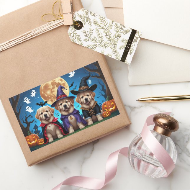 Adesivo Retangular Cachorros da Terra Nova Pumpkin Halloween Funny (Presentear)