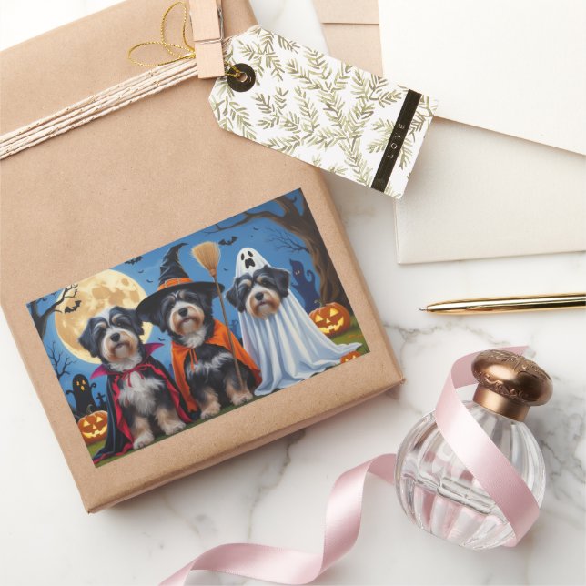 Adesivo Retangular Cachorros Havaneses Pumpkin Halloween Engraçado (Presentear)