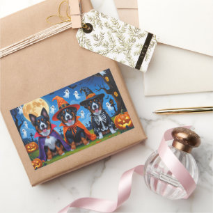 Adesivo Retangular Cachorros Malinois Belgas Pumpkin Halloween Engraç