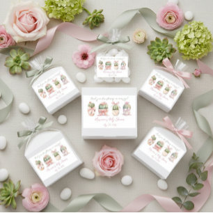 Adesivo Retangular Cactus Pink Ribbon Baby Girl Chá Obrigado