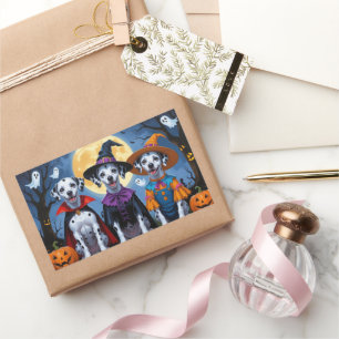 Adesivo Retangular Cães Dalmacianos Pumpkin Halloween Engraçado