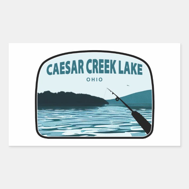 Adesivo Retangular Caesar Creek Lake Ohio, Rod de Pesca (Frente)