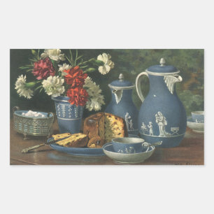 Adesivo Retangular Café, Bolo, Chá e Flores de Tarde Vintage