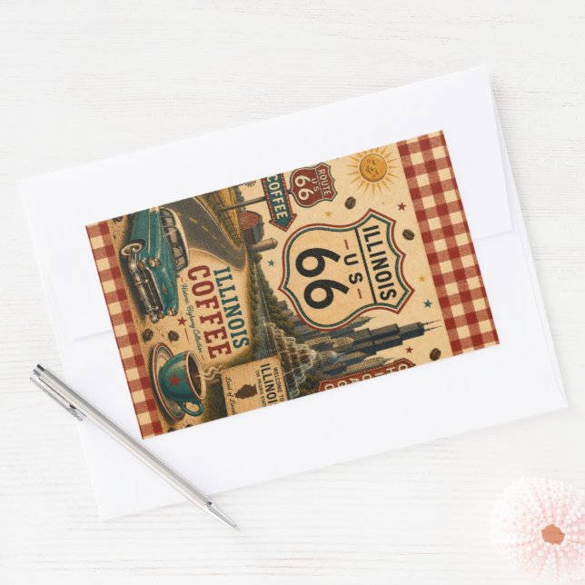 Adesivo Retangular Café Charm da Estrada de Café Illinois Route 66 (Envelope)