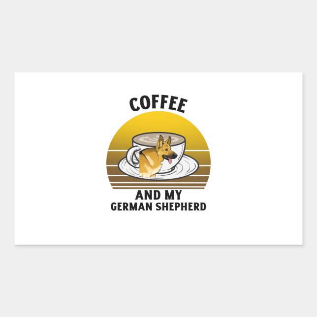 Adesivo Retangular Café e o meu German shepherd. (Frente)