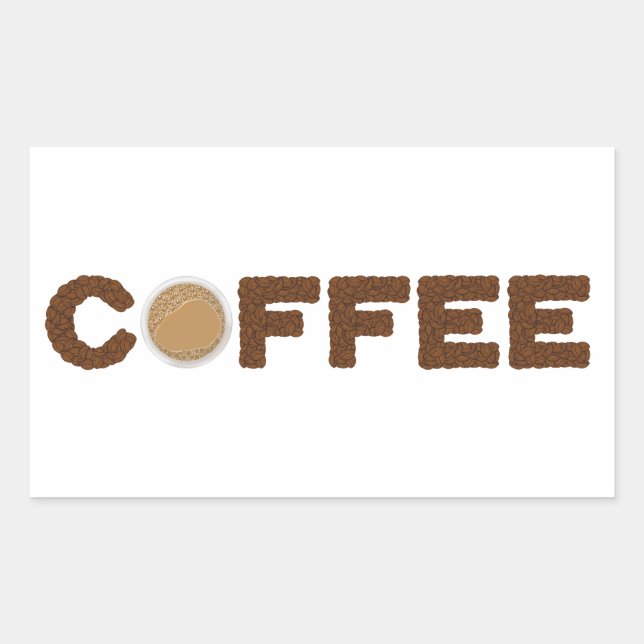Adesivo Retangular Café feito de café, feijão e bebida (Frente)