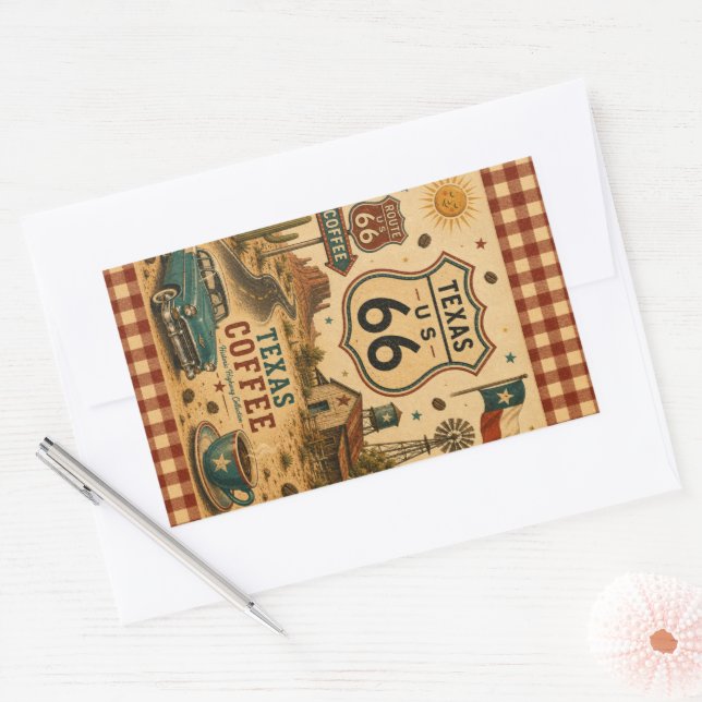 Adesivo Retangular Café Texas Route 66 Coffee Ranch Morning Roadside  (Envelope)