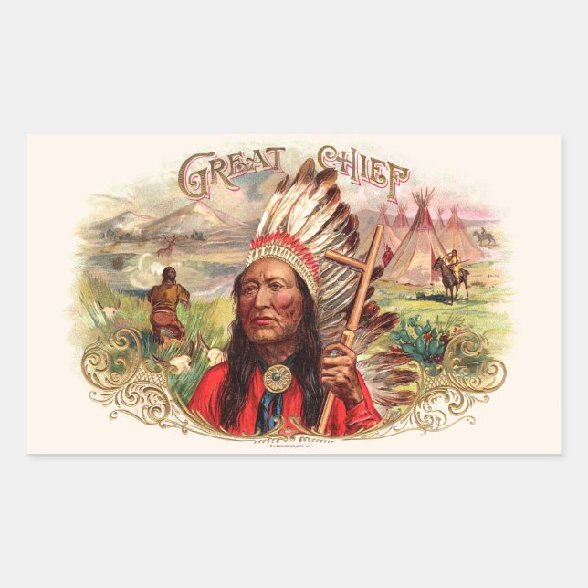 Adesivo Retangular Caixa de Charutos Chefe do Excelente Indiano Vinta (Frente)